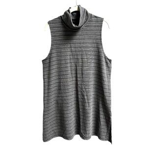 Garnet Hill Mock Neck Sleeveless Tunic Gray White Striped Women’s Large …